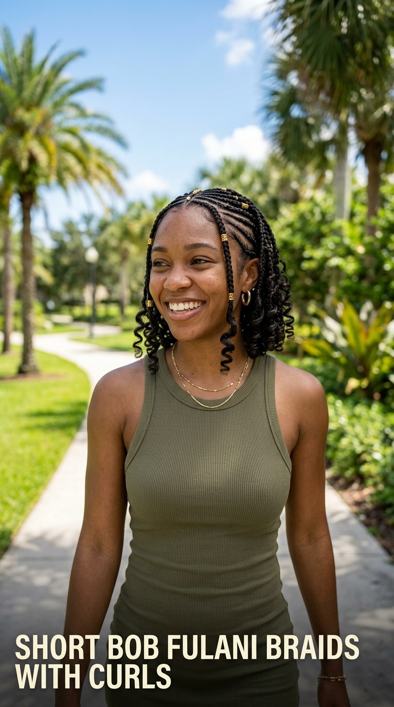Short Bob Fulani Braids with Curls