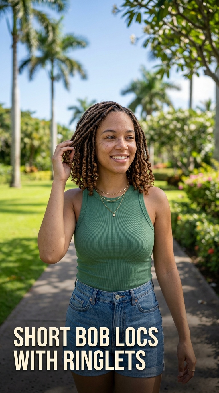 Short Bob Locs with Ringlets