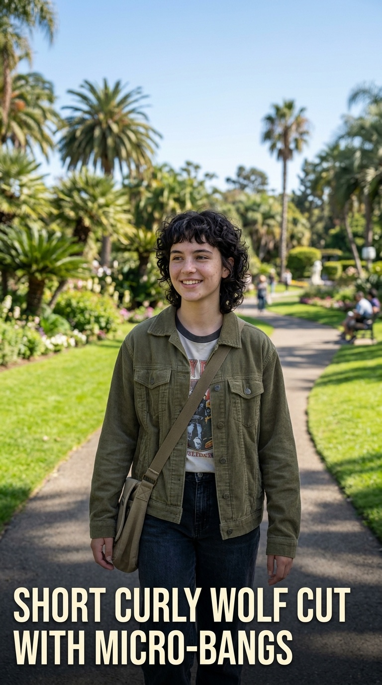 Short Curly Wolf Cut with Micro-Bangs