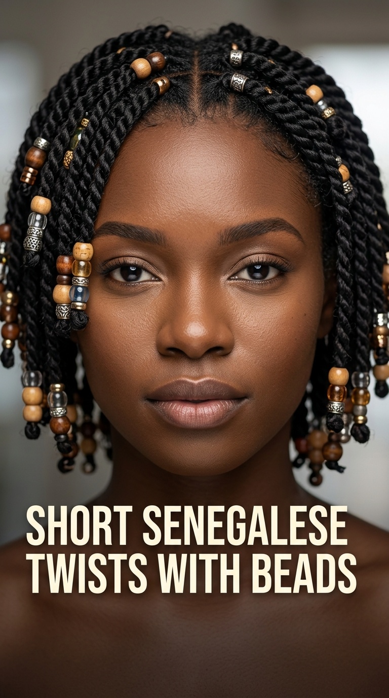 Short Senegalese Twists with Beads