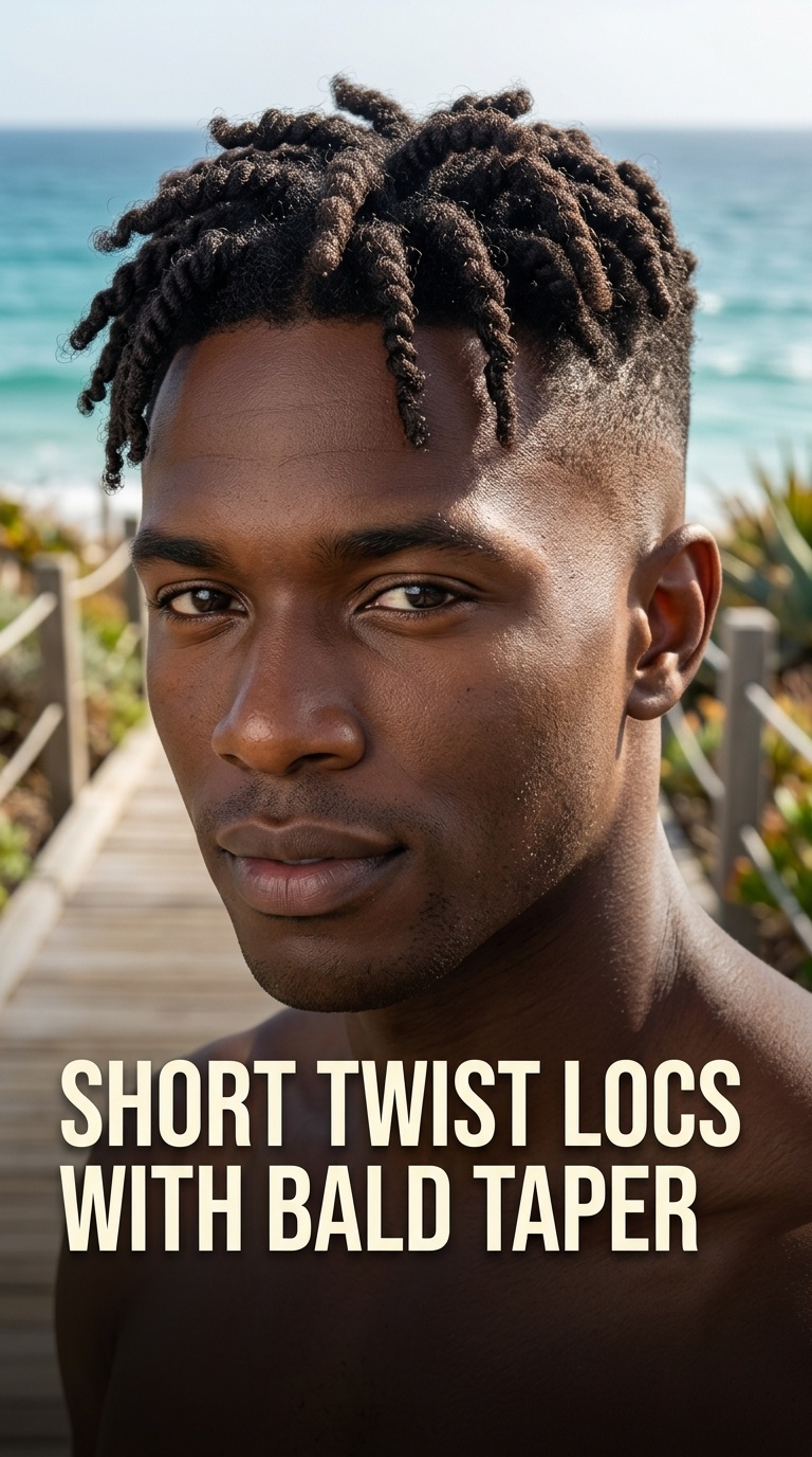 Short Twist Locs with Bald Taper