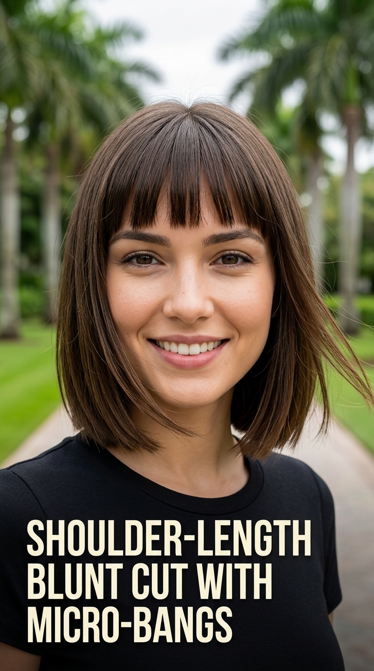 Shoulder-Length Blunt Cut with Micro-Bangs