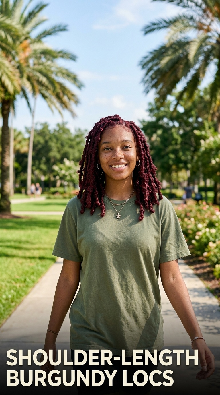 Shoulder-Length Burgundy Locs