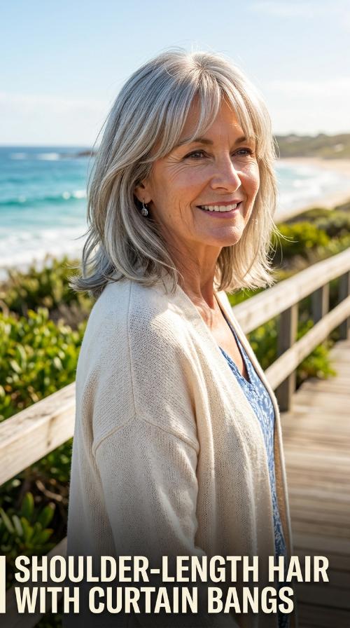 Shoulder-Length Hair with Curtain Bangs
