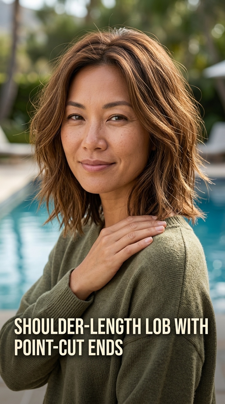 Shoulder-Length Lob with Point-Cut Ends
