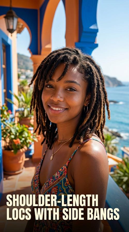 Shoulder-Length Locs with Side Bangs