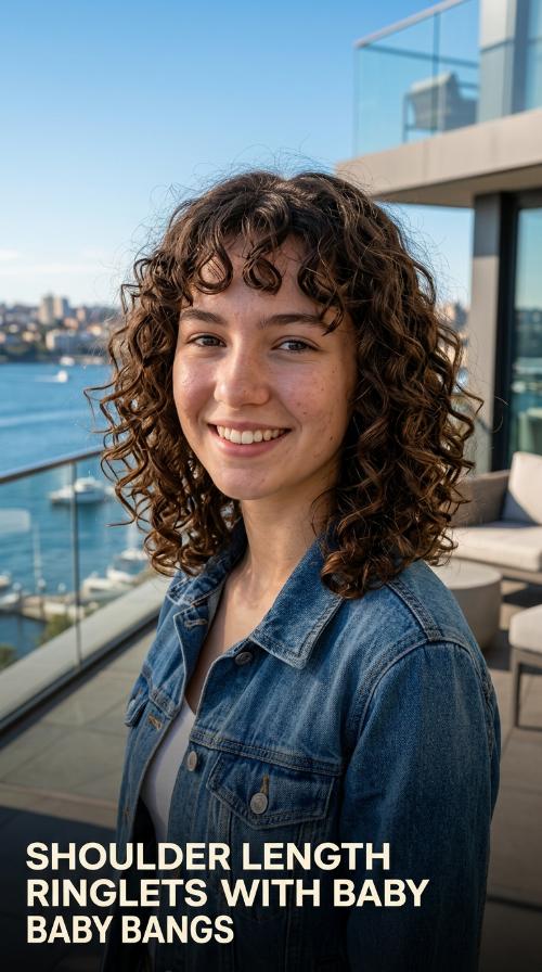 Shoulder Length Ringlets with Baby Bangs