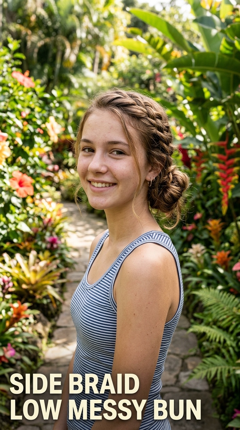 Side Braid Low Messy Bun
