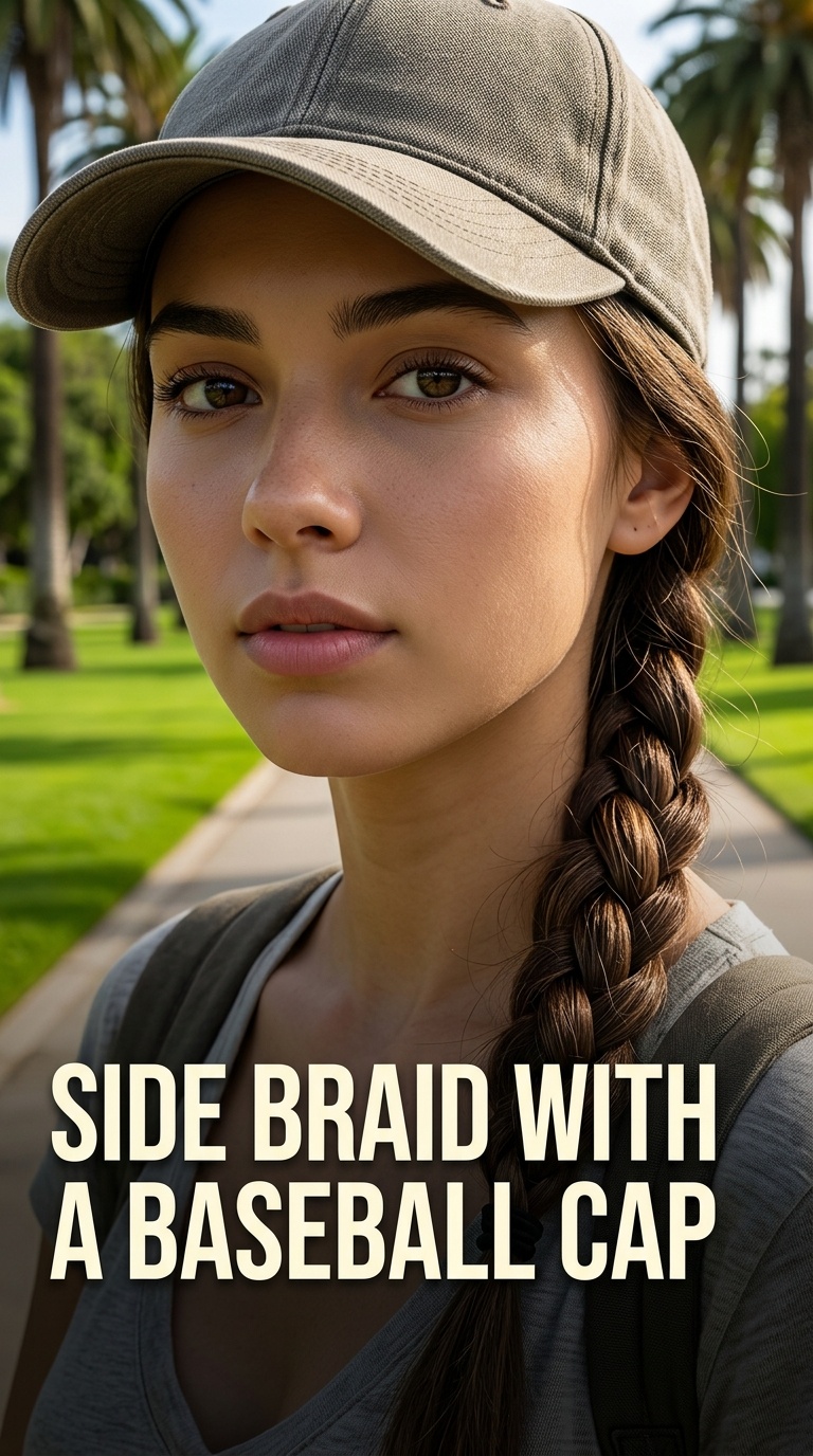 Side Braid with a Baseball Cap