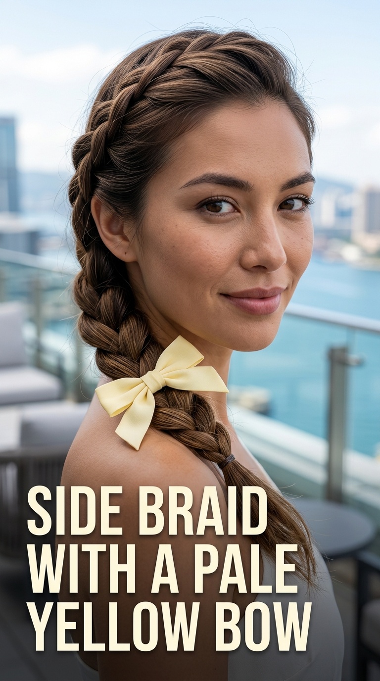 Side Braid with a Pale Yellow Bow