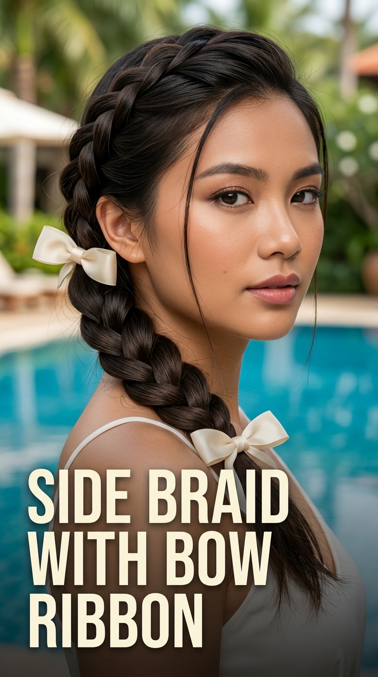 Side Braid with Bow Ribbon