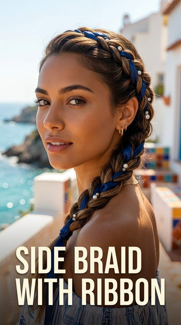 Side Braid with Ribbon