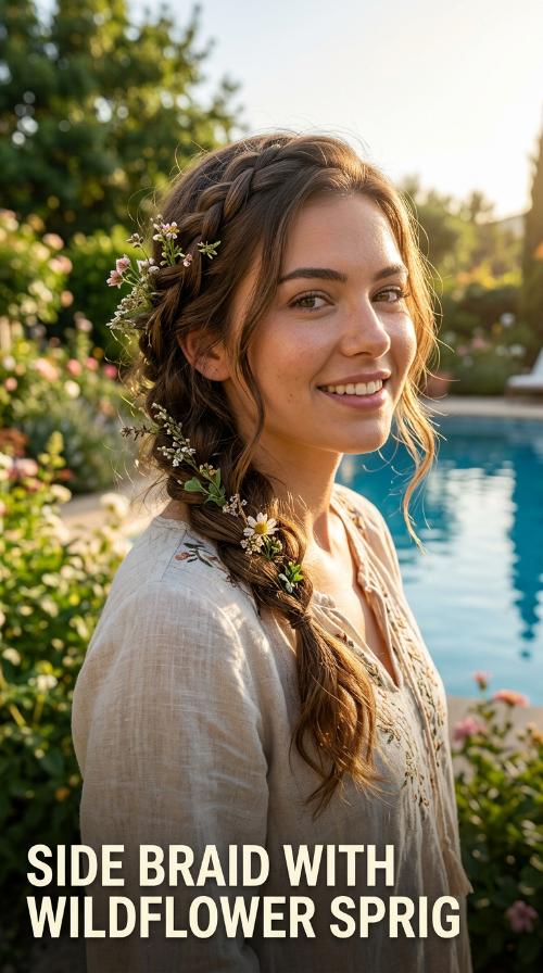 Side Braid with Wildflower Sprig