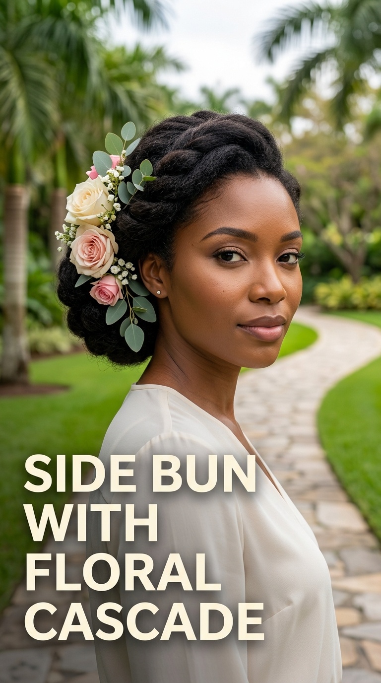 Side Bun with Floral Cascade
