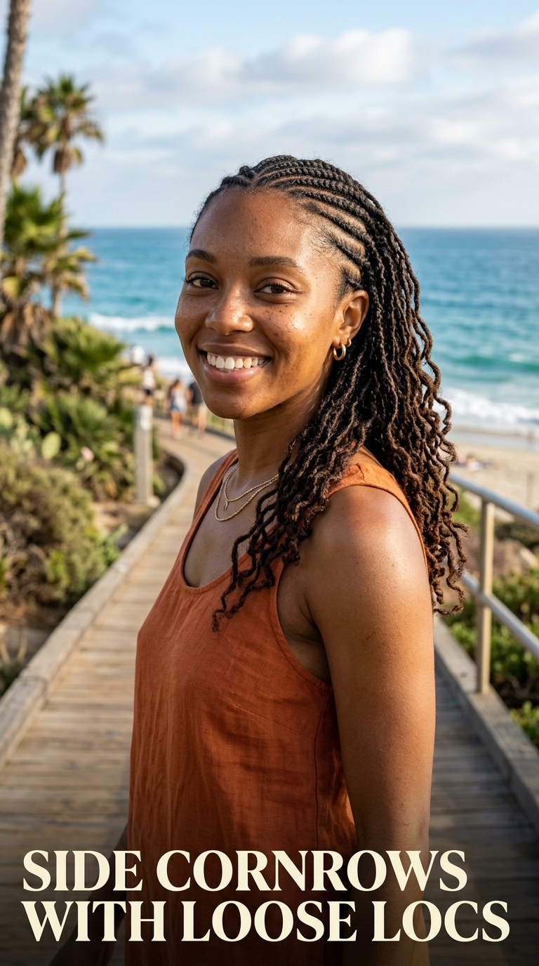 Side Cornrows with Loose Locs