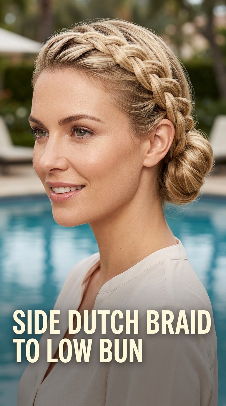 Side Dutch Braid to Low Bun
