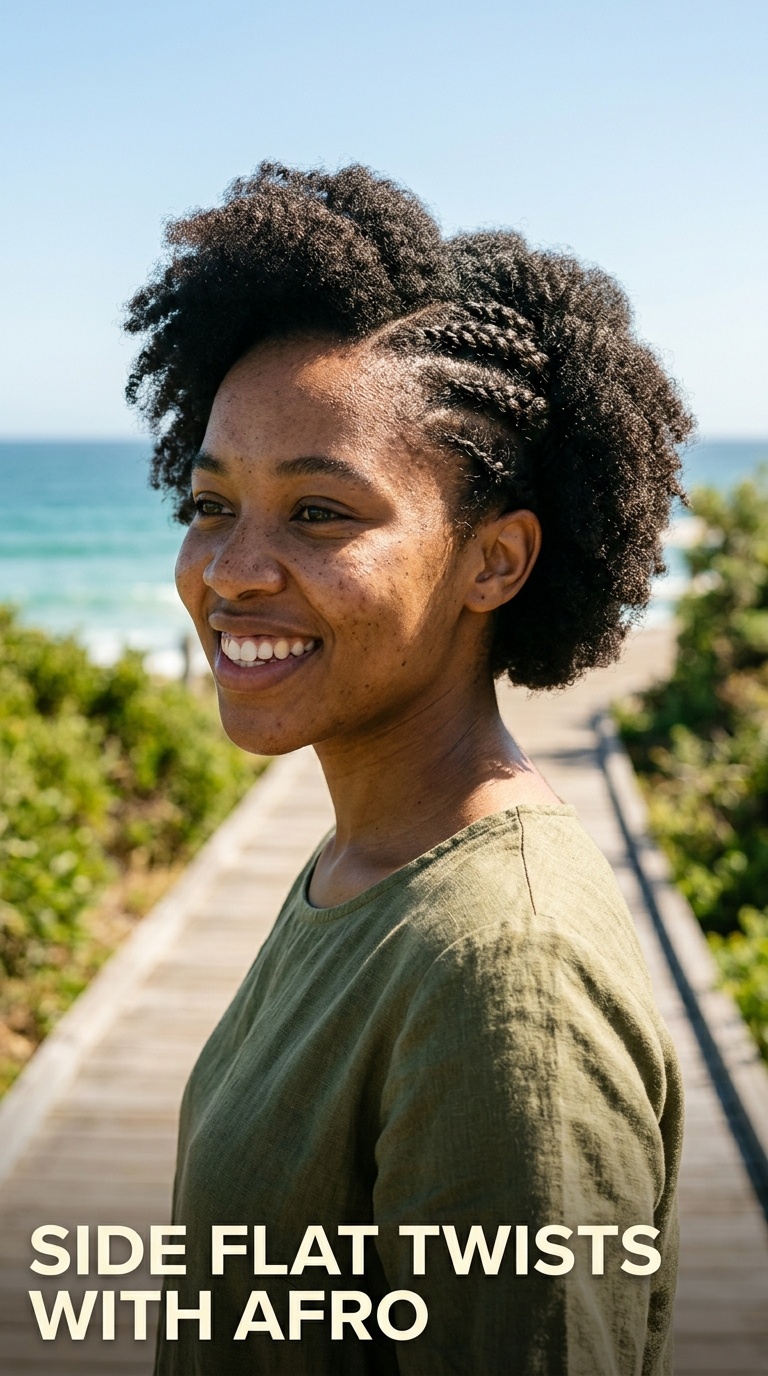 Side Flat Twists with Afro