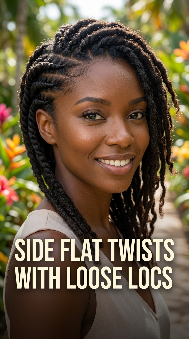 Side Flat Twists with Loose Locs