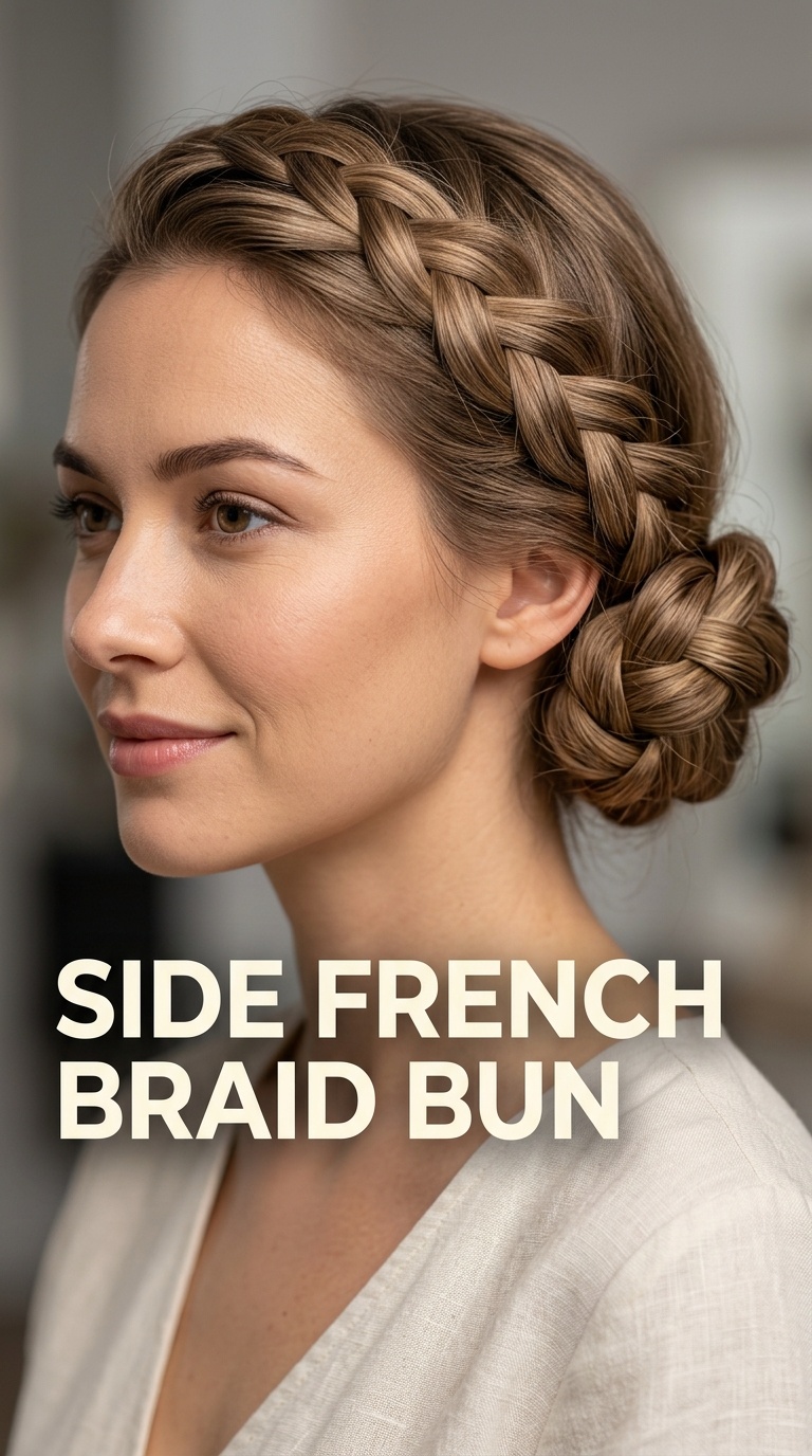 Side French Braid Bun