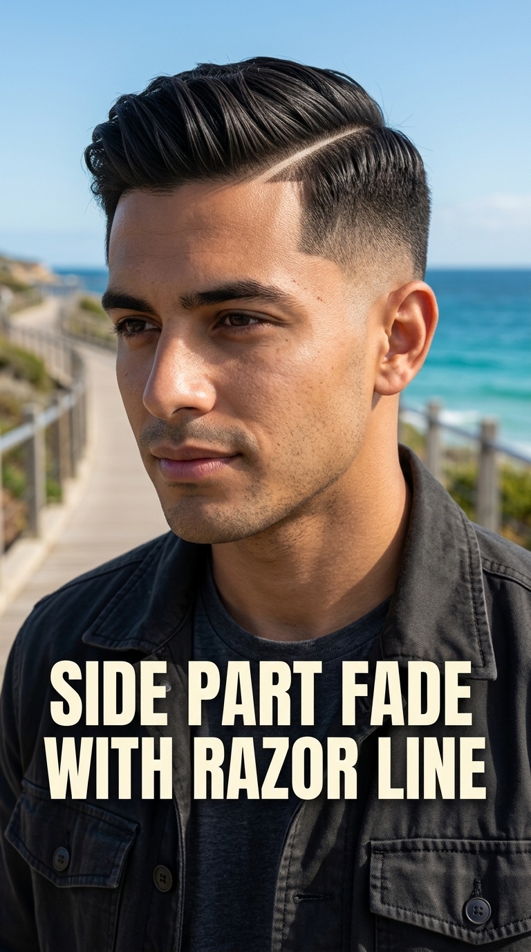 Side Part Fade with Razor Line