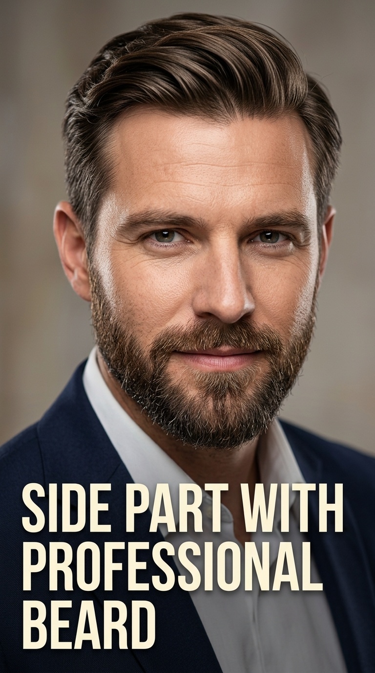 Side Part with Professional Beard