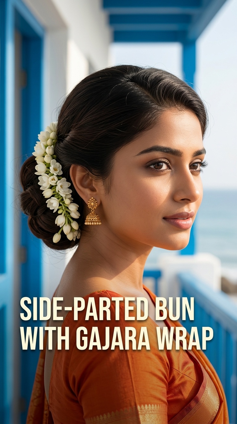 Side-Parted Bun with Gajara Wrap