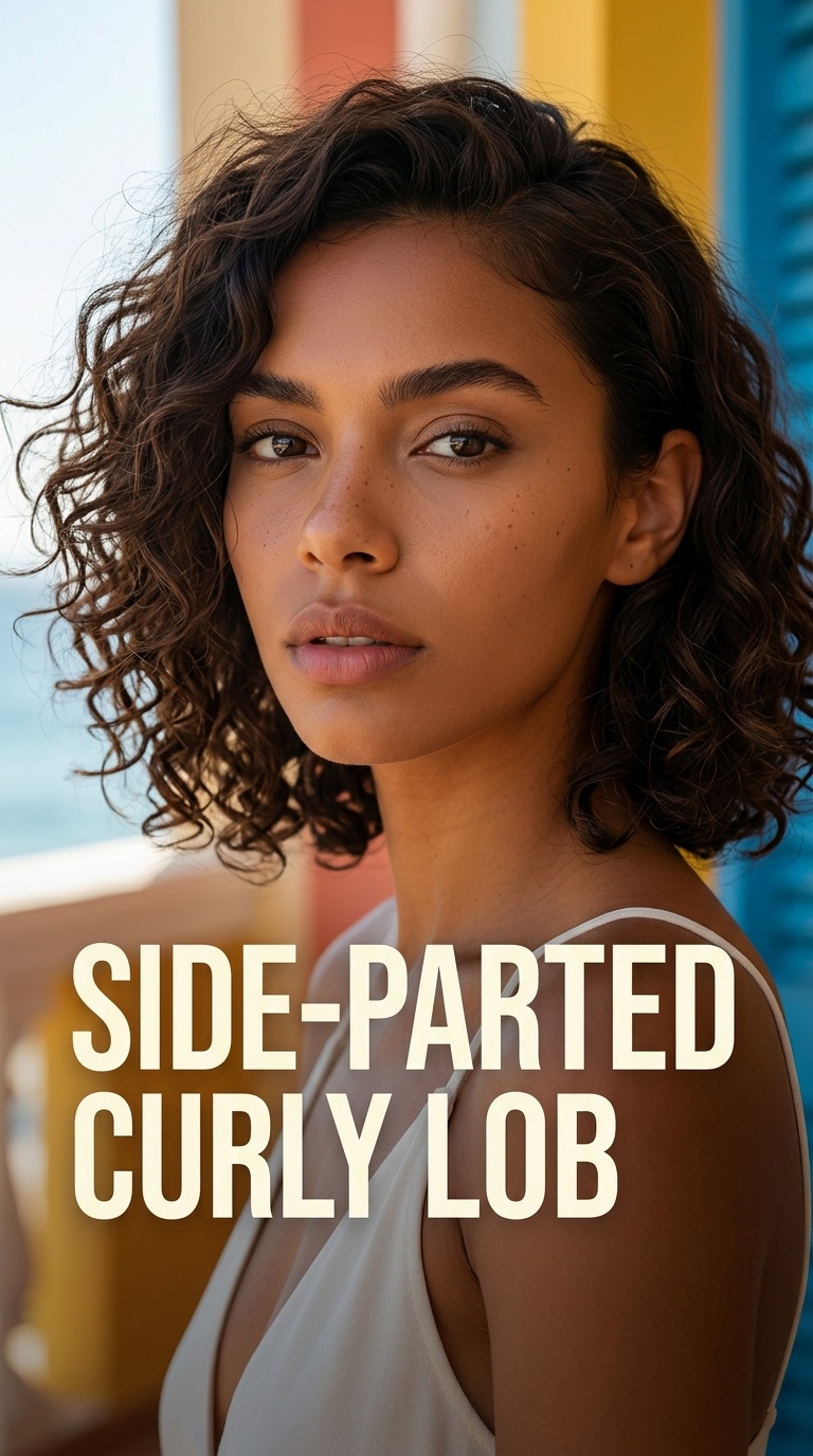 Side-Parted Curly Lob