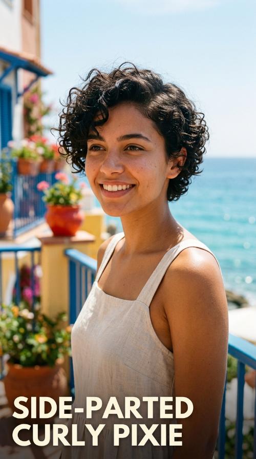 Side-Parted Curly Pixie