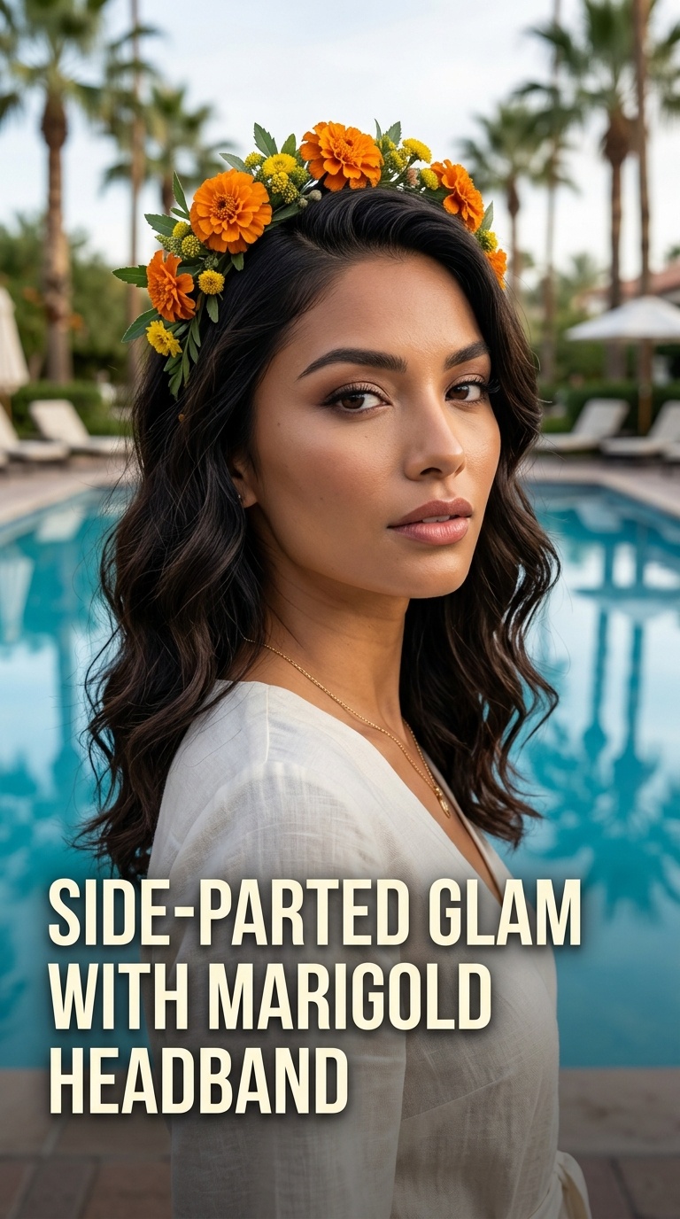 Side-Parted Glam with Marigold Headband