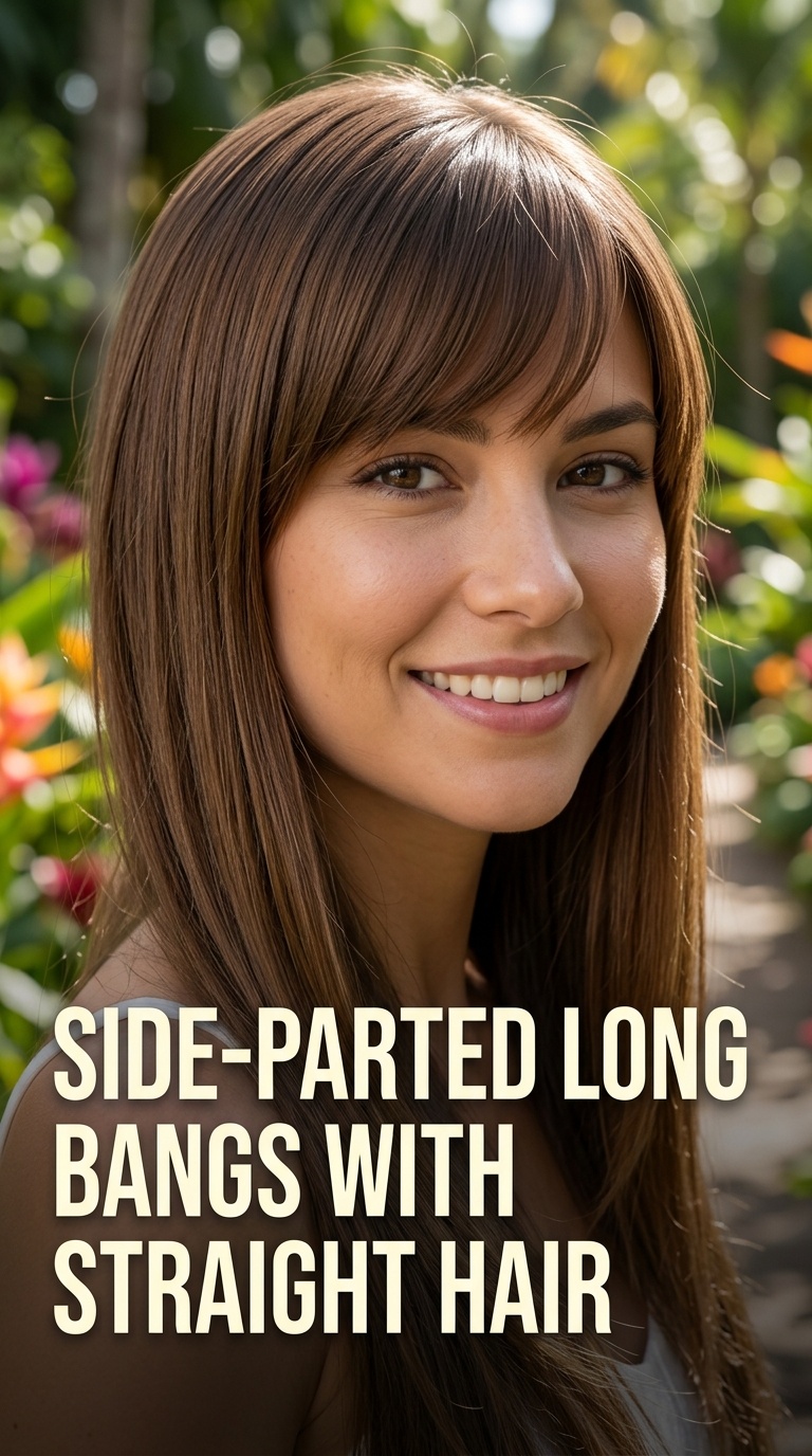 Side-Parted Long Bangs with Straight Hair