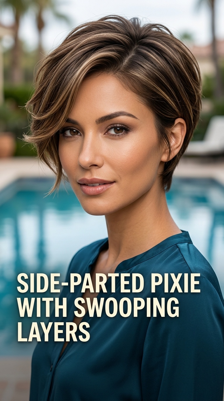 Side-Parted Pixie with Swooping Layers