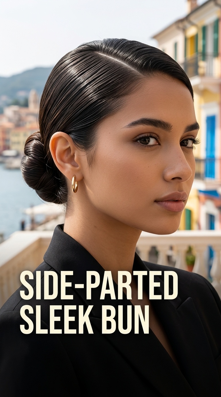 Side-Parted Sleek Bun