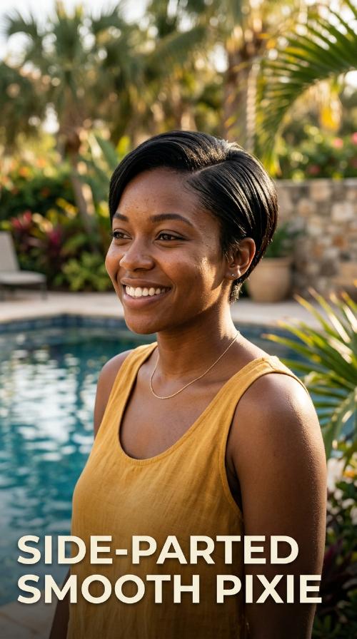 Side-Parted Smooth Pixie