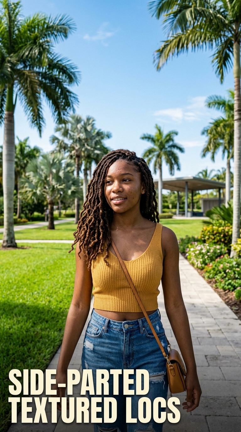 Side-Parted Textured Locs