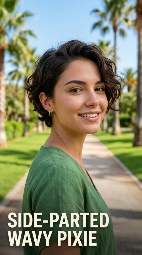 Side-Parted Wavy Pixie