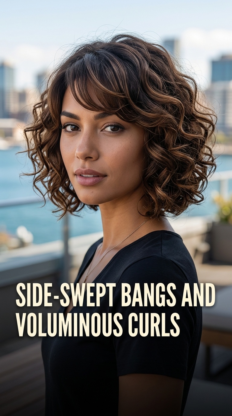 Side-Swept Bangs and Voluminous Curls