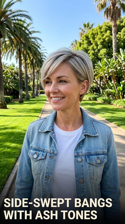 Side-Swept Bangs with Ash Tones