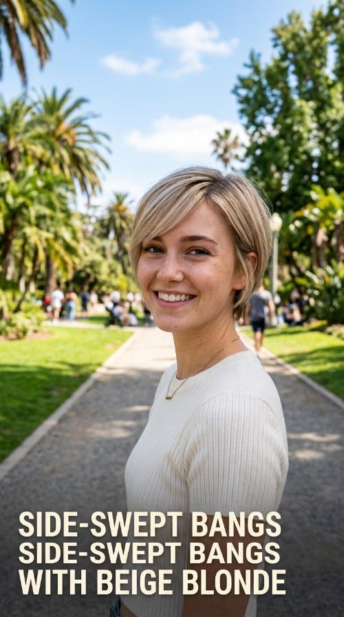 Side-Swept Bangs with Beige Blonde