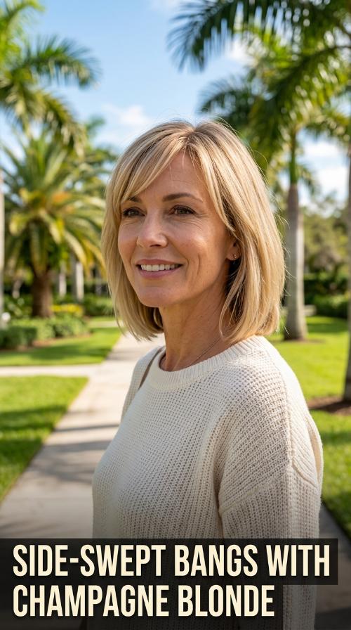 Side-Swept Bangs with Champagne Blonde