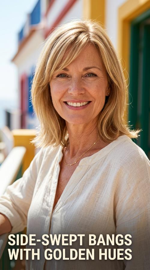 Side-Swept Bangs with Golden Hues