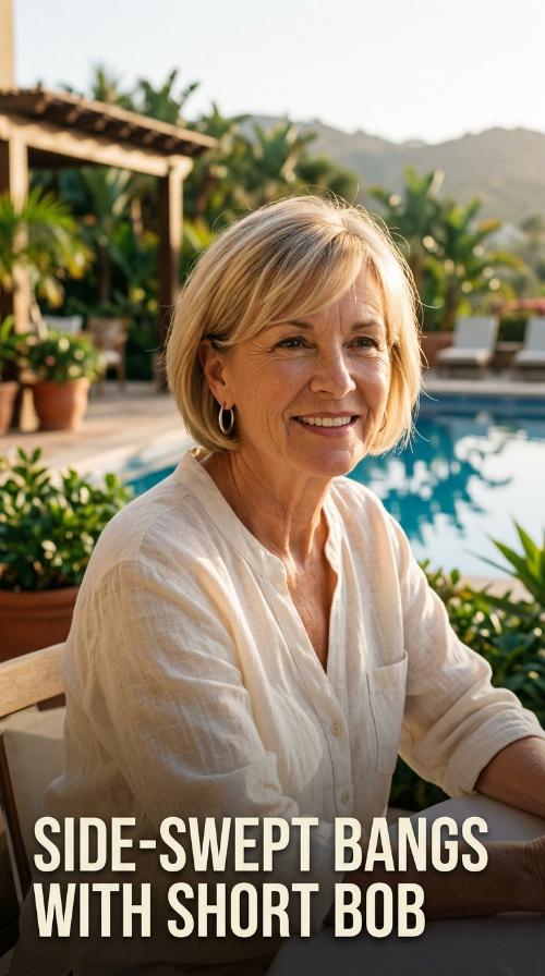Side-Swept Bangs with Short Bob
