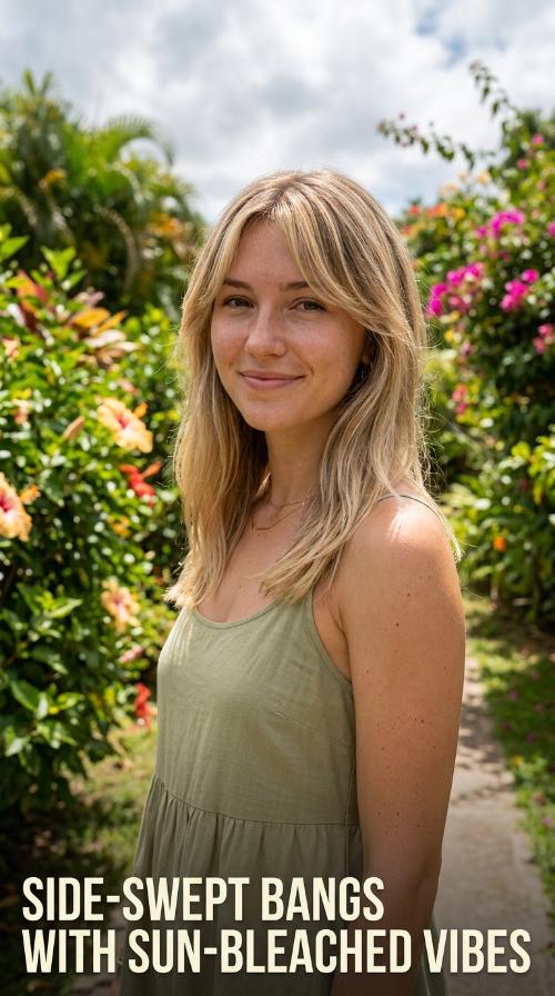Side-Swept Bangs with Sun-Bleached Vibes
