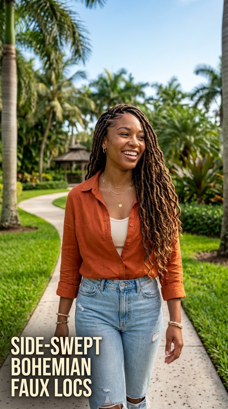 Side-Swept Bohemian Faux Locs