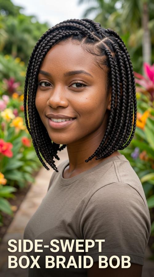 Side-Swept Box Braid Bob