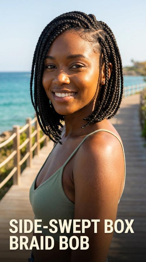 Side-Swept Box Braid Bob