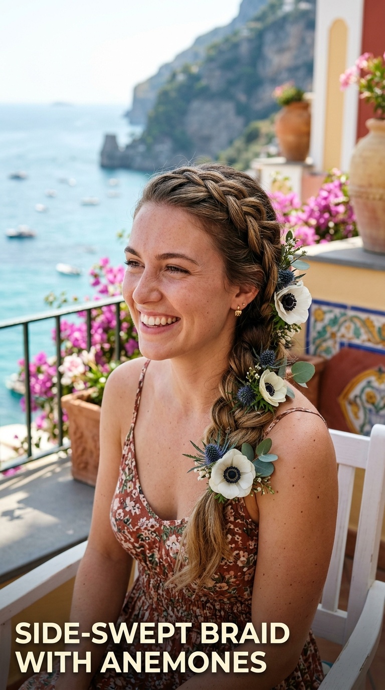 Side-Swept Braid with Anemones