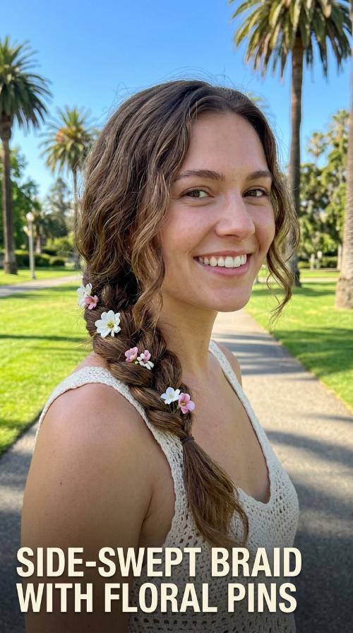 Side-Swept Braid with Floral Pins