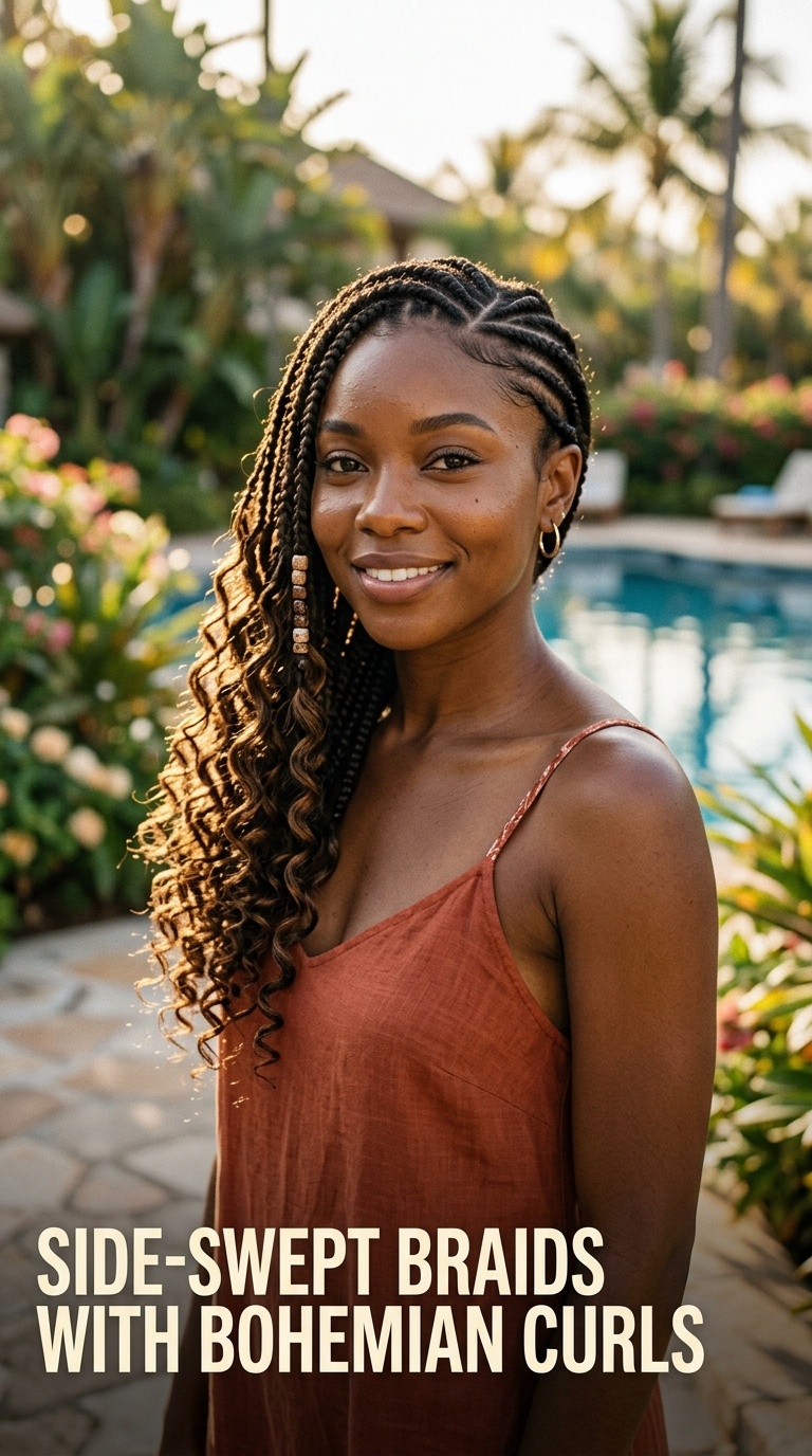 Side-Swept Braids with Bohemian Curls