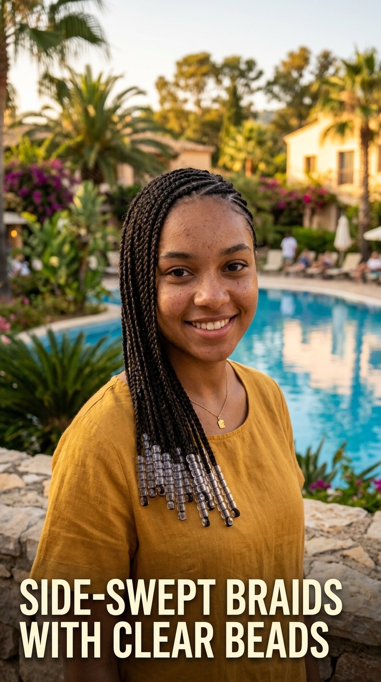 Side-Swept Braids with Clear Beads