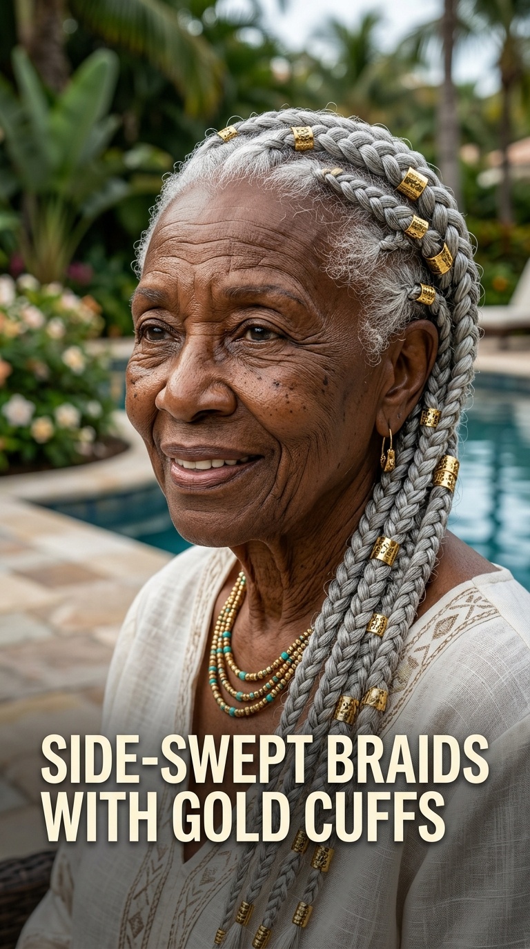 Side-Swept Braids with Gold Cuffs